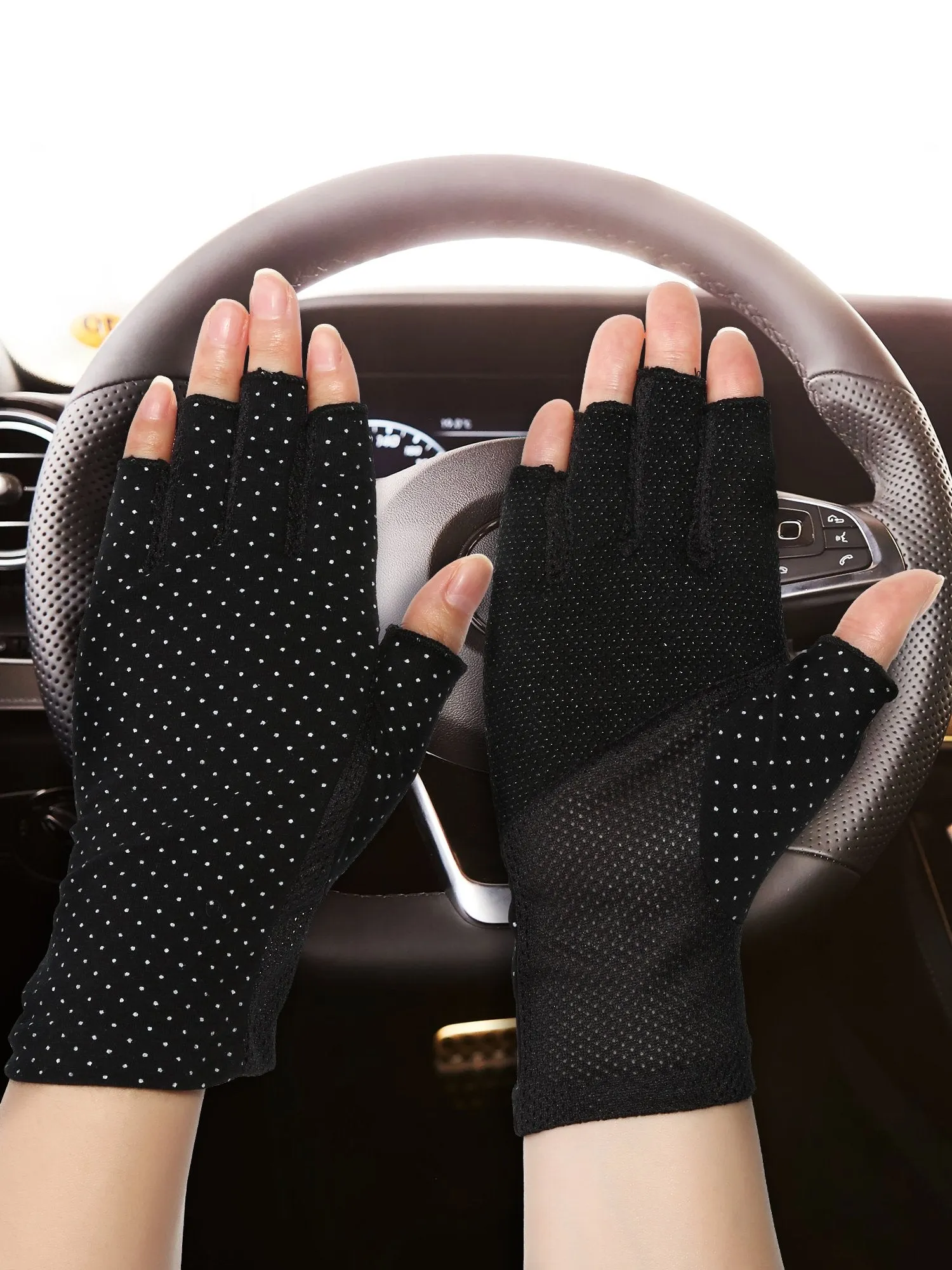 2 Pairs Sunblock Fingerless Gloves Non-slip UV Protection Driving Gloves Summer Outdoor Gloves for Women and Girls Black and Khaki