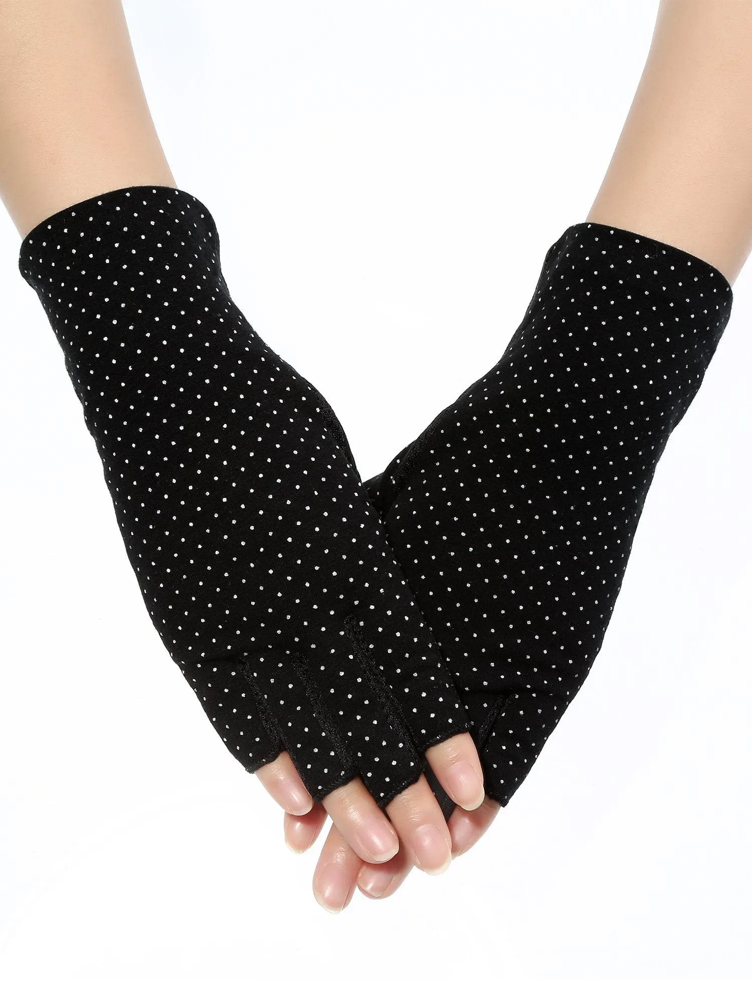 2 Pairs Sunblock Fingerless Gloves Non-slip UV Protection Driving Gloves Summer Outdoor Gloves for Women and Girls Black and Khaki