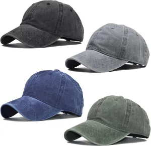 4 Pack Distressed Baseball Cap Adjustable Twill Vintage Washed Blanks Baseball Hat Plain Retro Dad Hat for Men Women