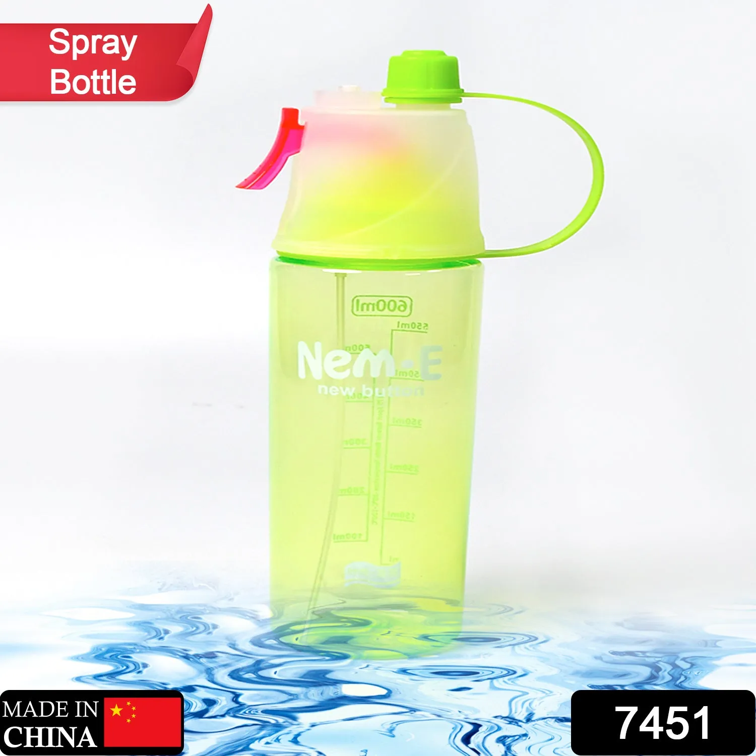 7451 Spray Water Bottle For Drinking Sports Water Bottle Cycling Bpa Free 600ml For Gym Cycling Running Yoga Climbing Hiking Mountaineering