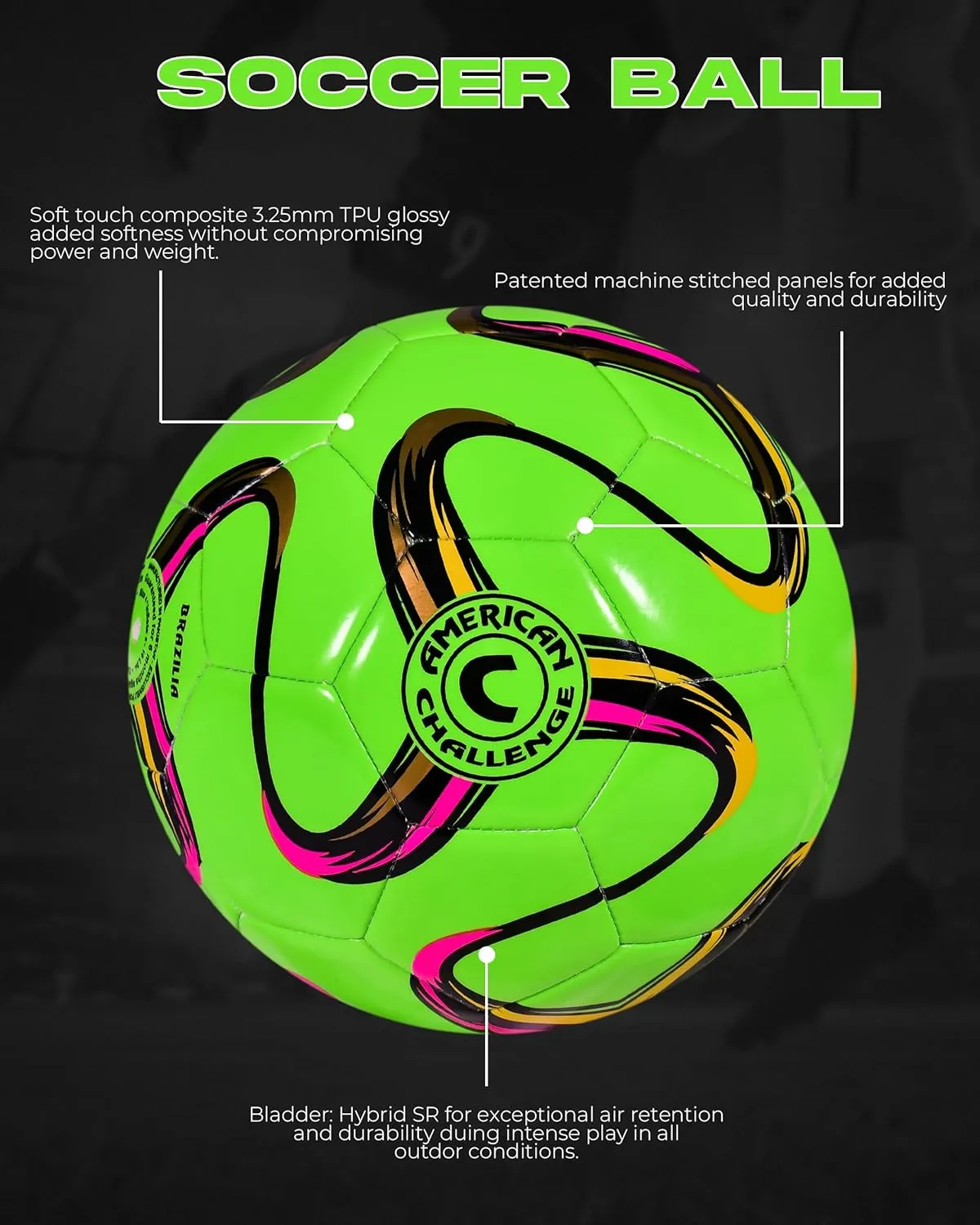 American Challenge Brasilia Soccer Ball  Size 2, Size 3 Soccer Ball, Size 4 & Size 5  5 Colors for Training, Practice & Match Play