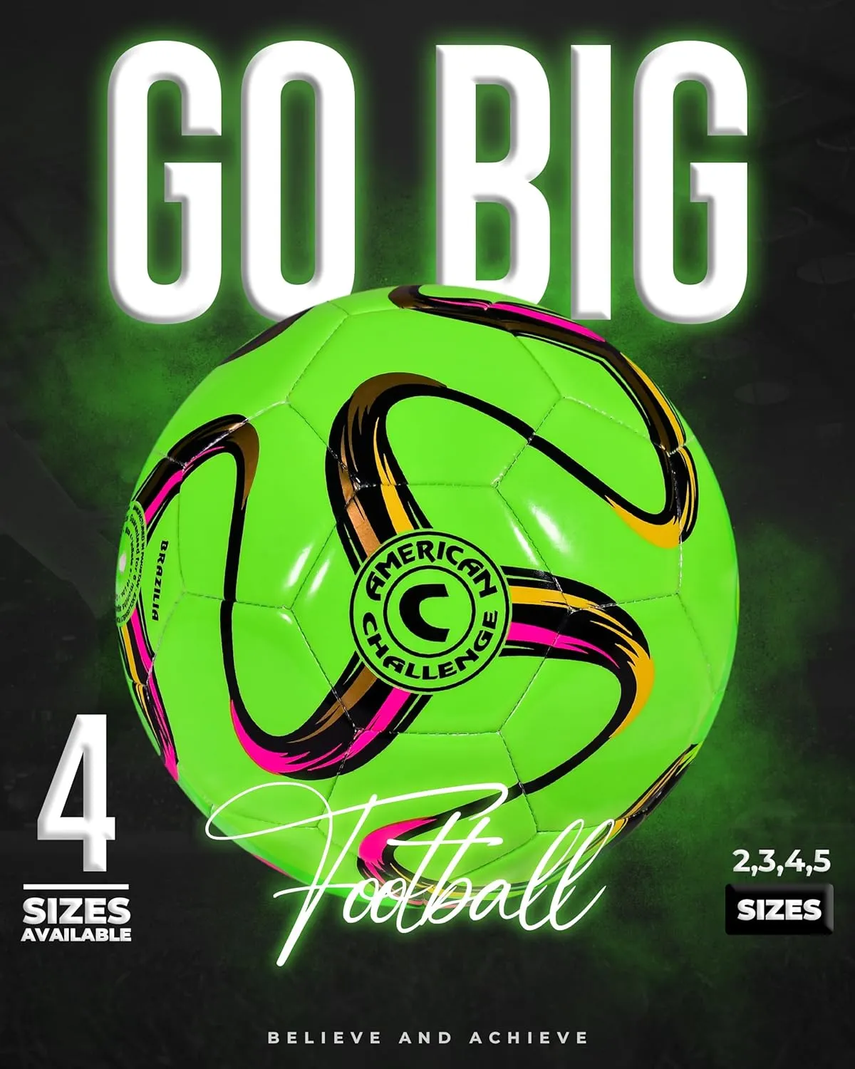 American Challenge Brasilia Soccer Ball  Size 2, Size 3 Soccer Ball, Size 4 & Size 5  5 Colors for Training, Practice & Match Play