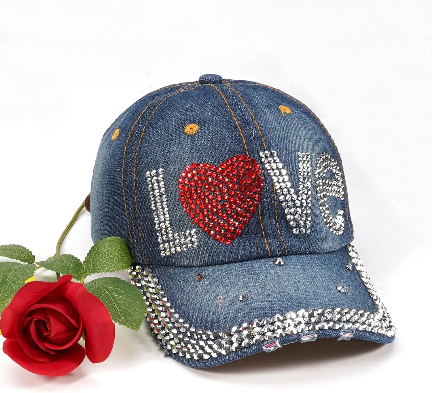 American Flag Hats Love Breast Cancer Adjustable Rhinestone Baseball Cap USA Patriotic Embroidered Baseball Trucker Hat