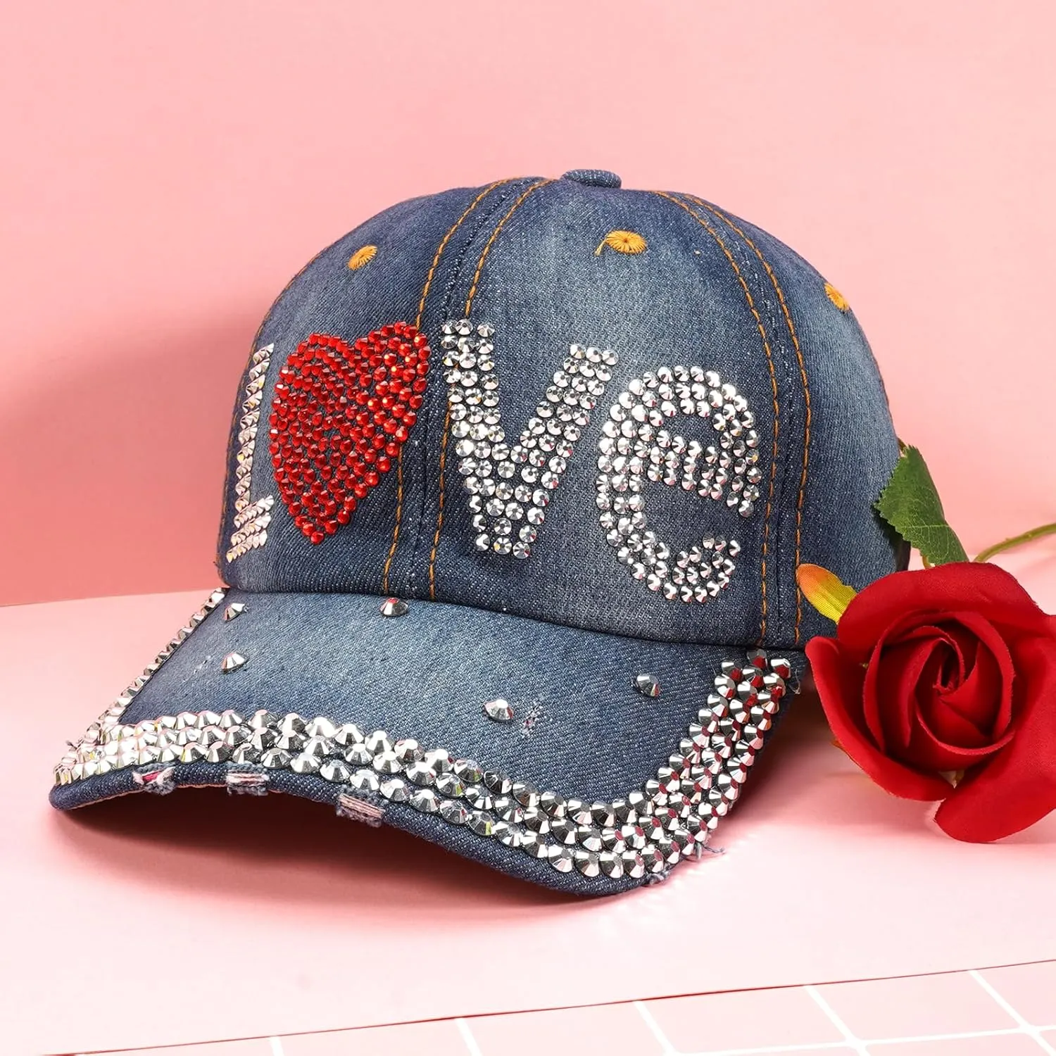 American Flag Hats Love Breast Cancer Adjustable Rhinestone Baseball Cap USA Patriotic Embroidered Baseball Trucker Hat