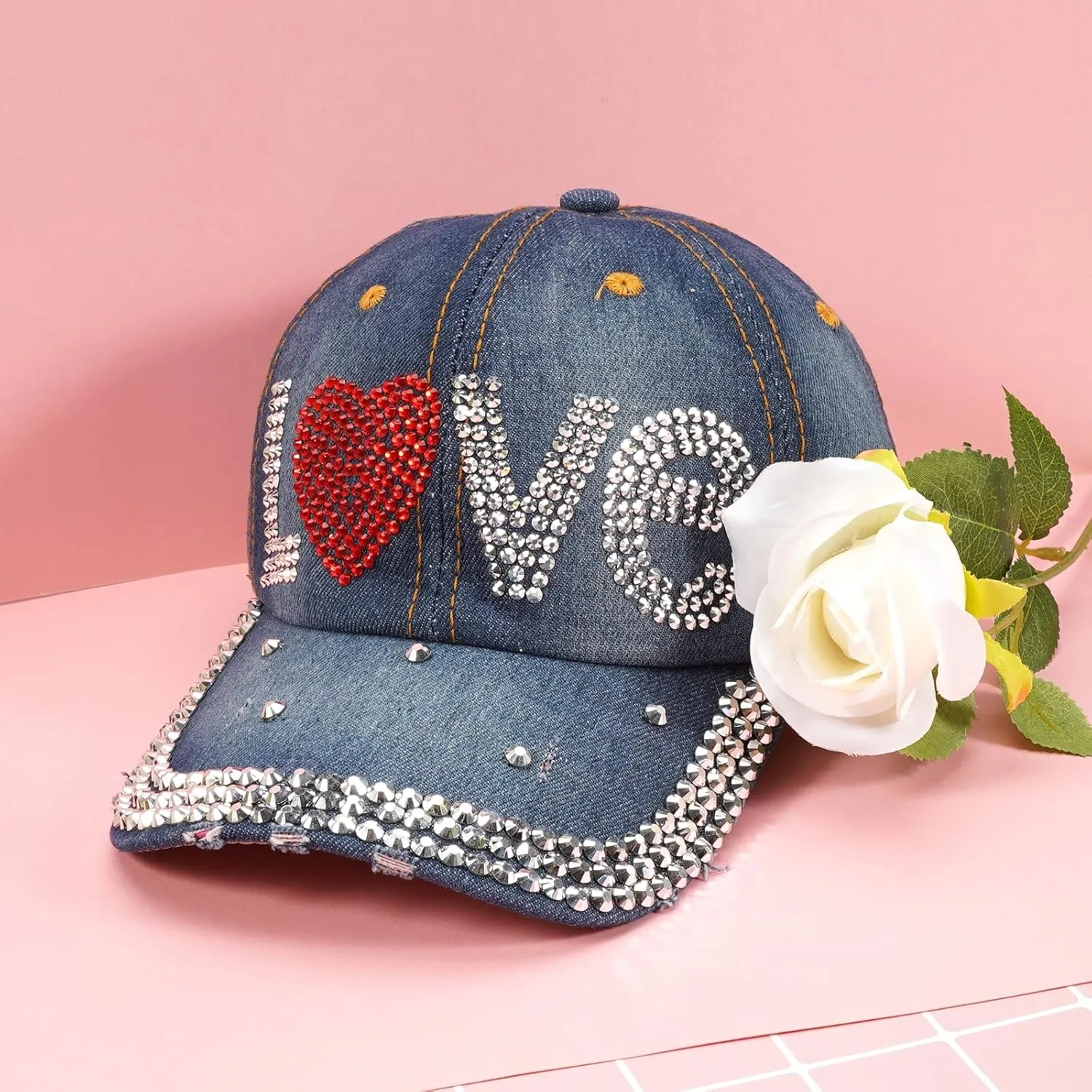 American Flag Hats Love Breast Cancer Adjustable Rhinestone Baseball Cap USA Patriotic Embroidered Baseball Trucker Hat