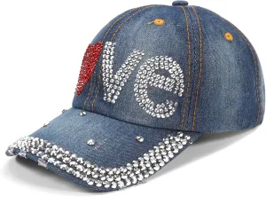 American Flag Hats Love Breast Cancer Adjustable Rhinestone Baseball Cap USA Patriotic Embroidered Baseball Trucker Hat