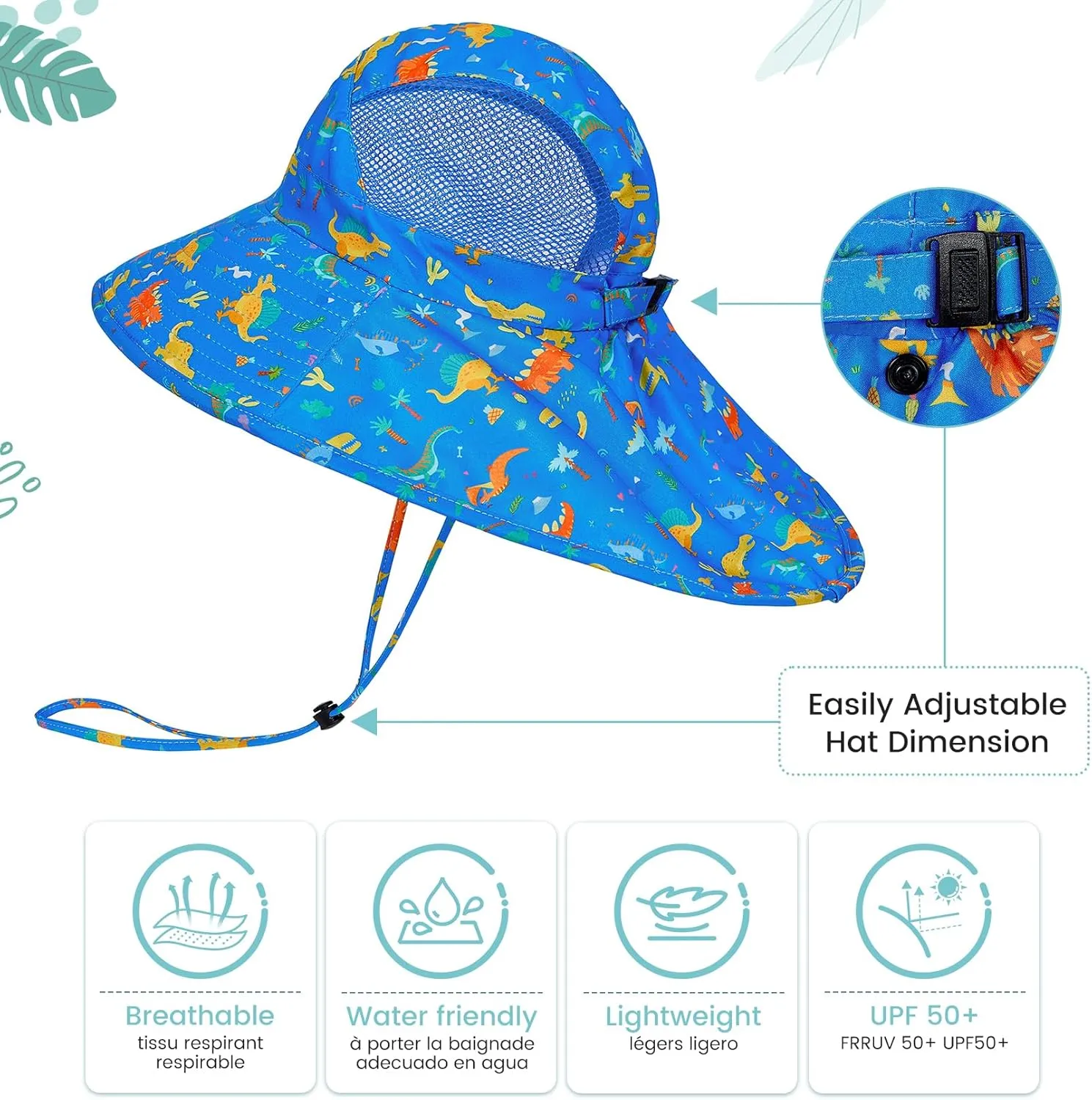 Baby Sun Hat UPF 50  Sun Protective Toddler Wide Brim Hat Swim Beach Pool Outdoor Hat for Baby Boys Girls