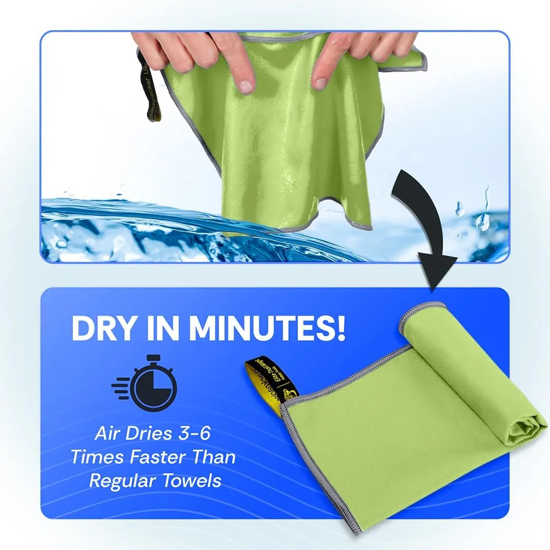 Backpacking Ultralight Quick Dry Microfiber Soft Fast Drying Hand and Face Towel Wash Cloth Camping Yoga Hiking Active Lifestyle Small (Lime, Small)