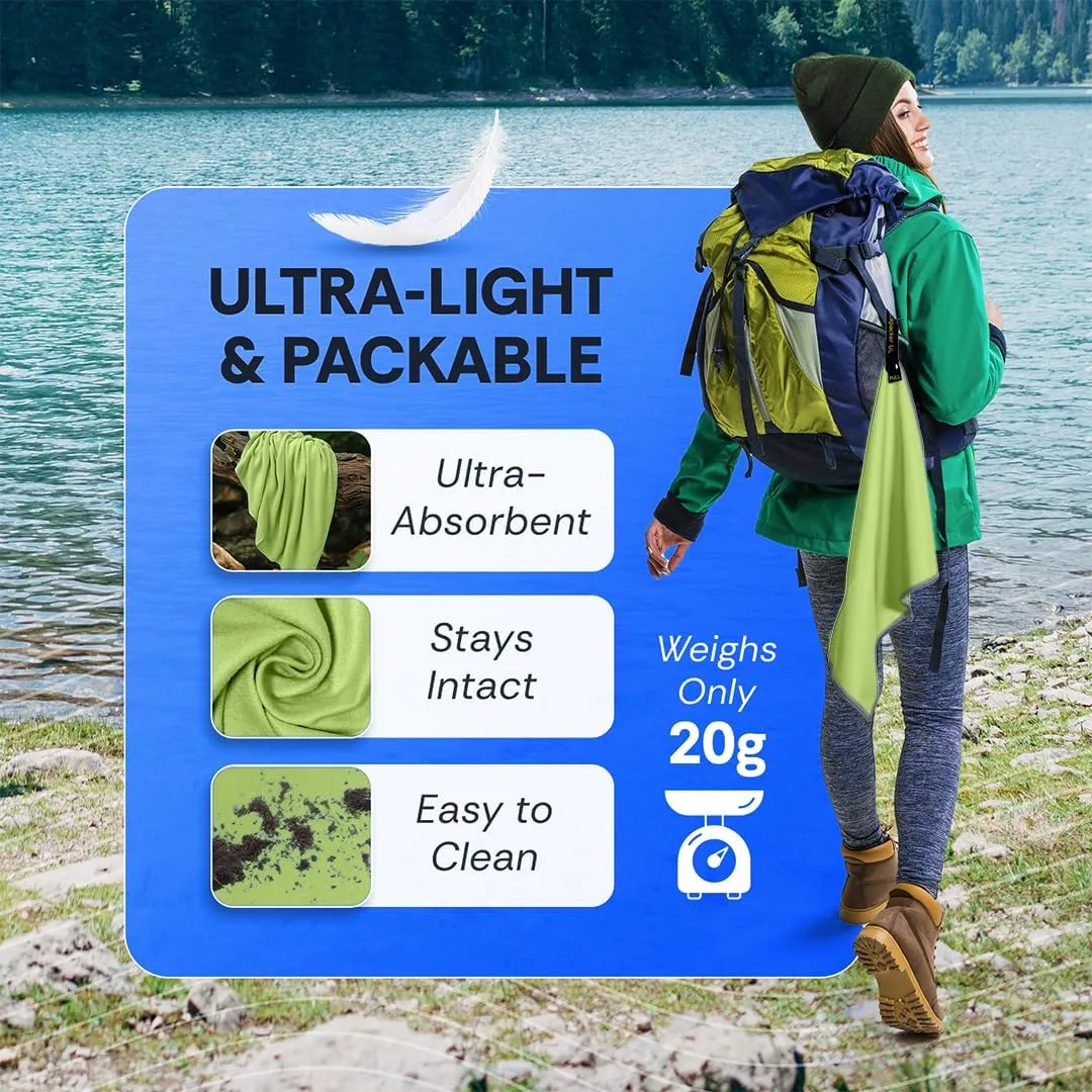 Backpacking Ultralight Quick Dry Microfiber Soft Fast Drying Hand and Face Towel Wash Cloth Camping Yoga Hiking Active Lifestyle Small (Lime, Small)