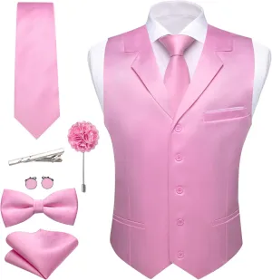 Barry.Wang Mens Satin Formal Suit Vest Tie Bowtie Set 8PC Lapel Collar Casual Slim Fit Waistcoat Wedding Party Tuxedo