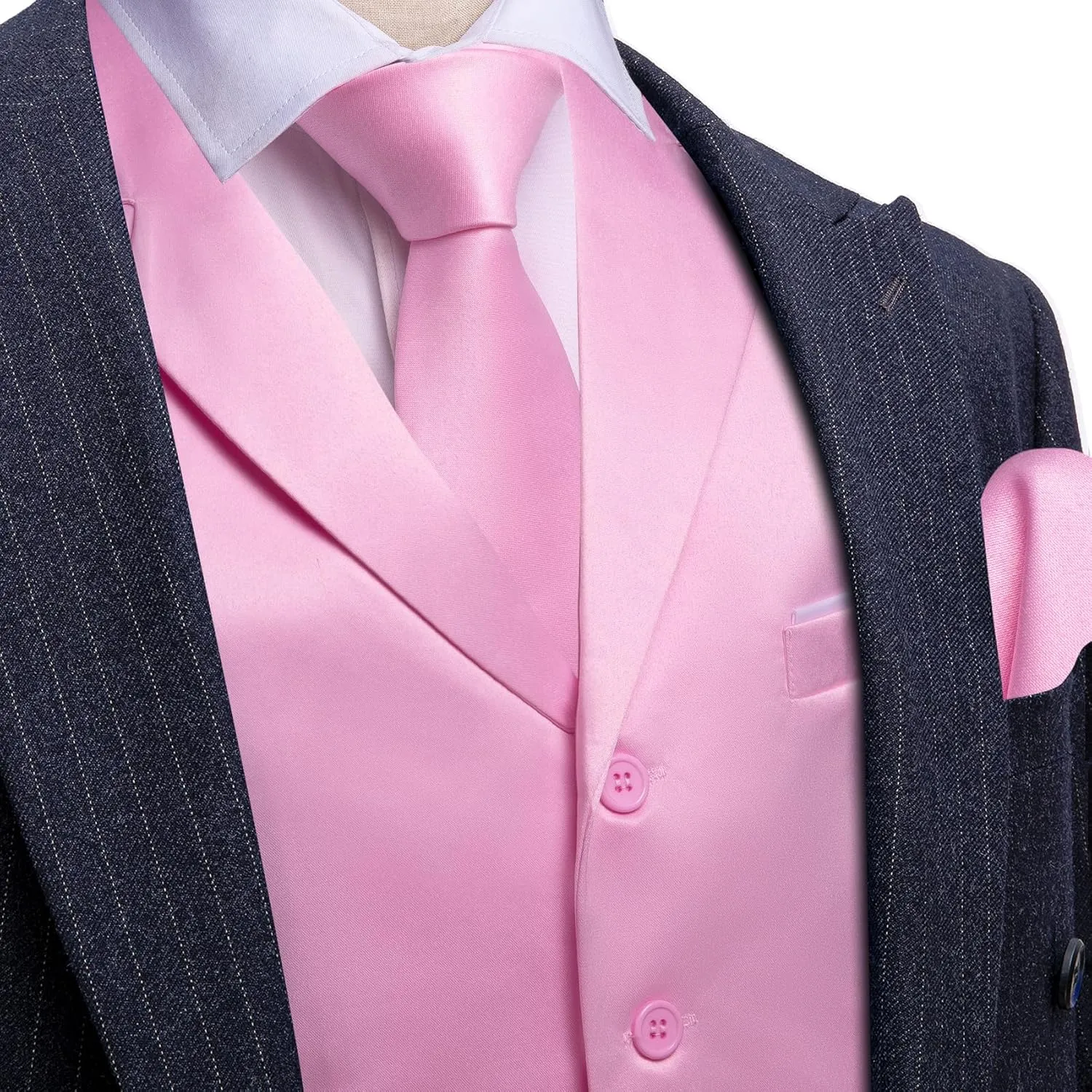 Barry.Wang Mens Satin Formal Suit Vest Tie Bowtie Set 8PC Lapel Collar Casual Slim Fit Waistcoat Wedding Party Tuxedo