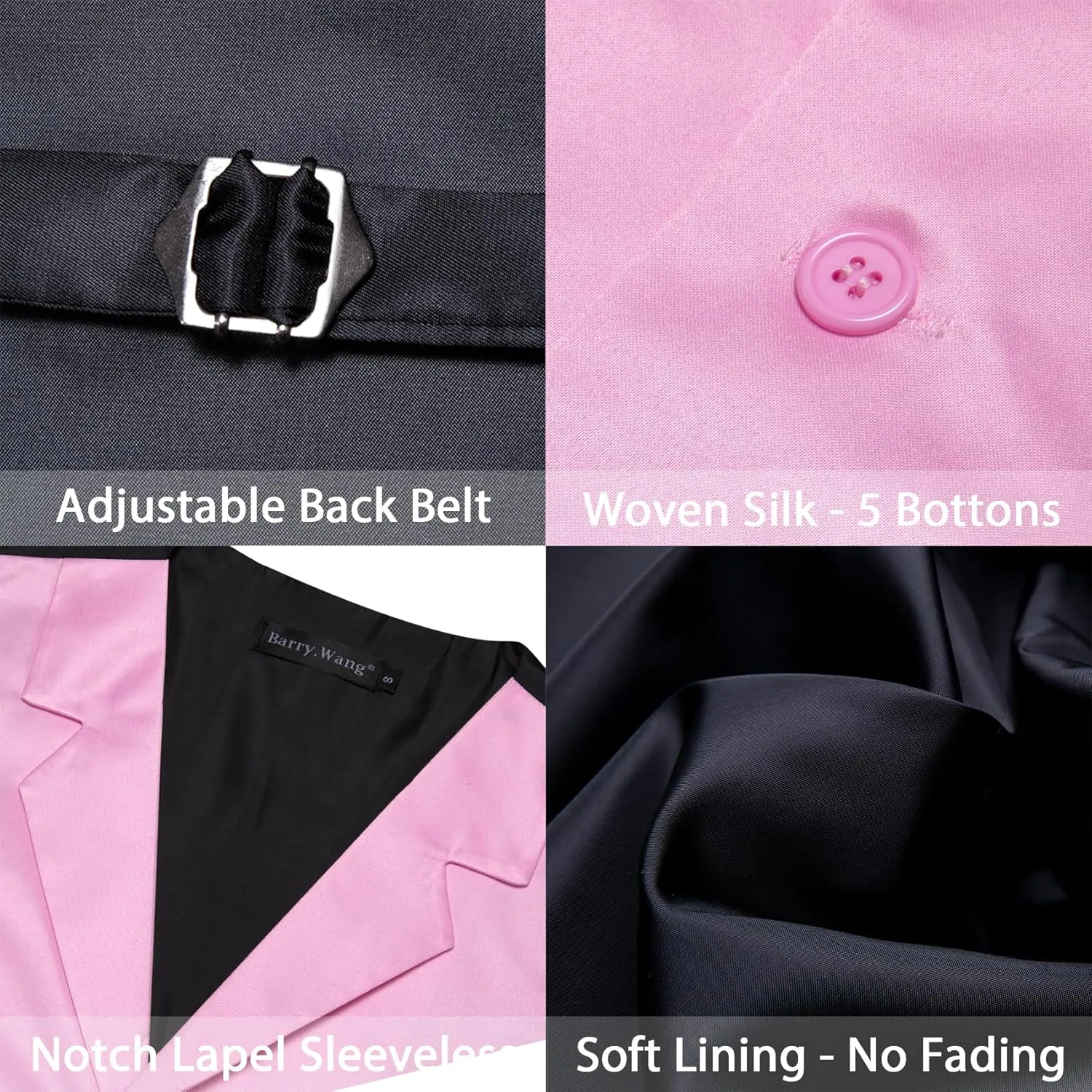 Barry.Wang Mens Satin Formal Suit Vest Tie Bowtie Set 8PC Lapel Collar Casual Slim Fit Waistcoat Wedding Party Tuxedo