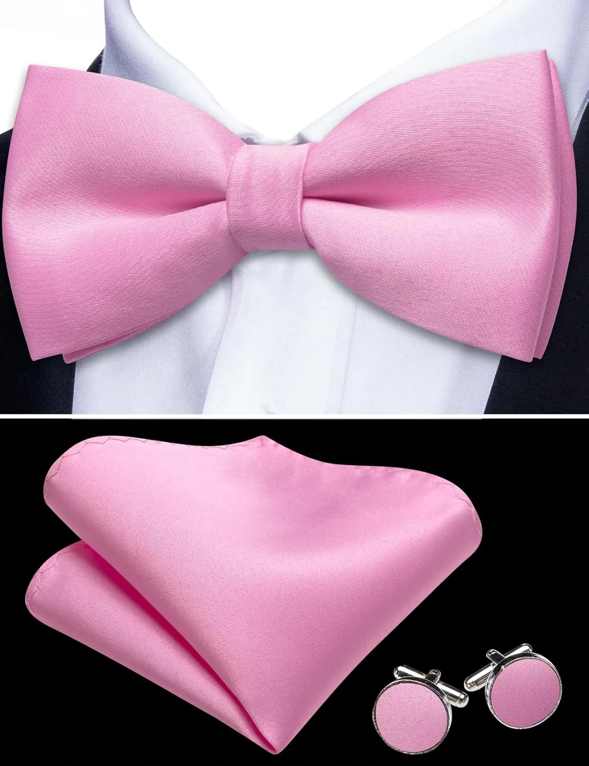 Barry.Wang Mens Satin Formal Suit Vest Tie Bowtie Set 8PC Lapel Collar Casual Slim Fit Waistcoat Wedding Party Tuxedo