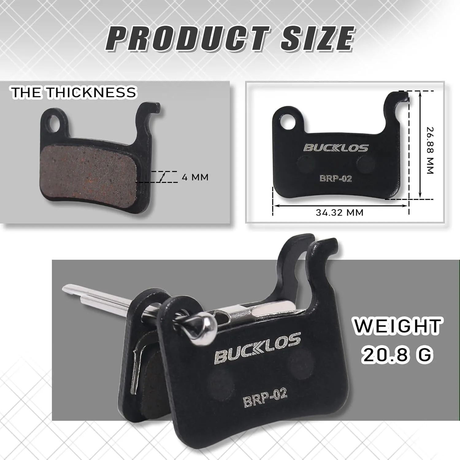 BUCKLOS Bike Disc Brake Pads - Bicycle Disk Brake Pads for Zoom/Shimano Deore XT XTR LX SLX Hone Alfine Saint for Ebike/Mountain Bike/Electric Bike/Road/Scooter
