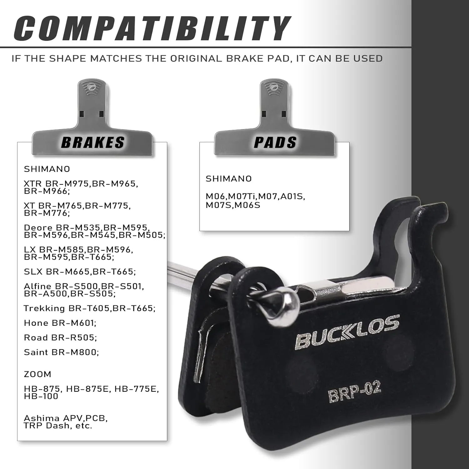 BUCKLOS Bike Disc Brake Pads - Bicycle Disk Brake Pads for Zoom/Shimano Deore XT XTR LX SLX Hone Alfine Saint for Ebike/Mountain Bike/Electric Bike/Road/Scooter