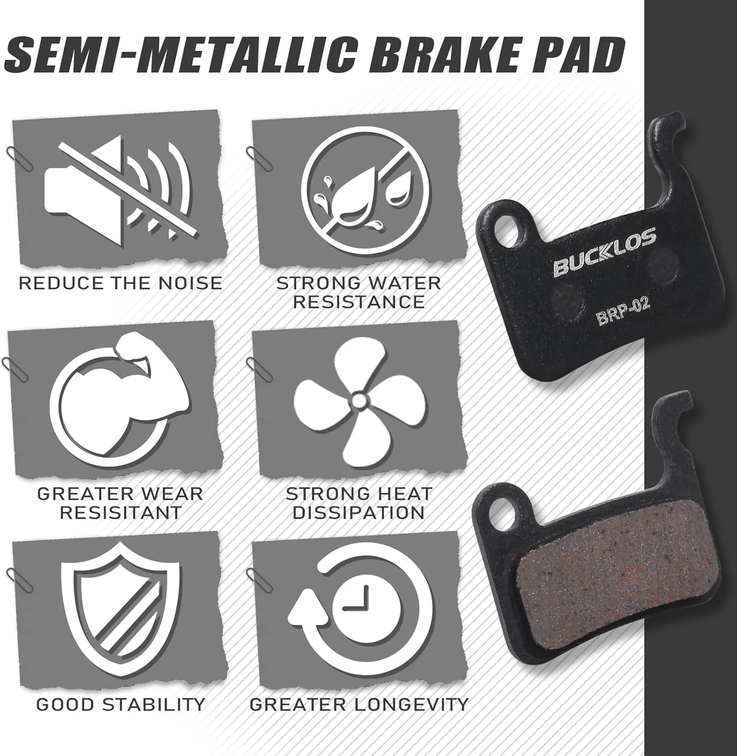BUCKLOS Bike Disc Brake Pads - Bicycle Disk Brake Pads for Zoom/Shimano Deore XT XTR LX SLX Hone Alfine Saint for Ebike/Mountain Bike/Electric Bike/Road/Scooter