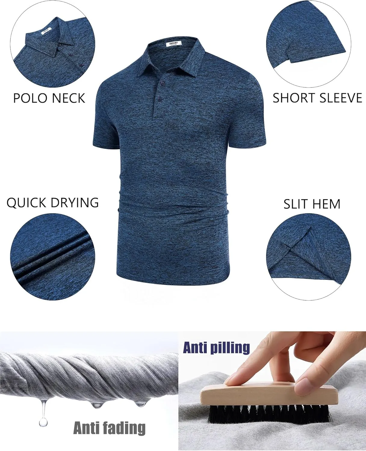 COOFANDY Men's Polo Shirt Golf Quick Dry Performance Short Sleeve Moisture Wicking Athletic Polo Collared Tennis T-Shirt