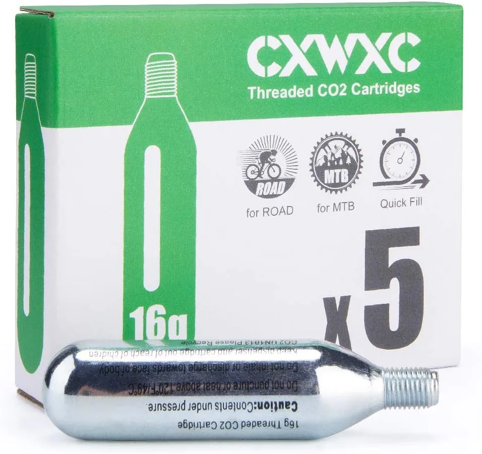 CXWXC 16g / 25g Threaded CO2 Cartridges or CO2 Inflator for Bike Tires - Cartridge for CO2 Inflator with Threaded Connection, CO2 Pump for Road and Mountain Bikes