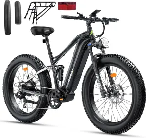FREESKY Electric Bike for Adults 1500W, 35 MPH Full Suspension Mountain Ebike, 48V 23Ah Long Range Battery Adult Electric Bicycle, 26" Fat Tire Electric Mountain Bike, 7 Speed Hydraulic Disc Brakes