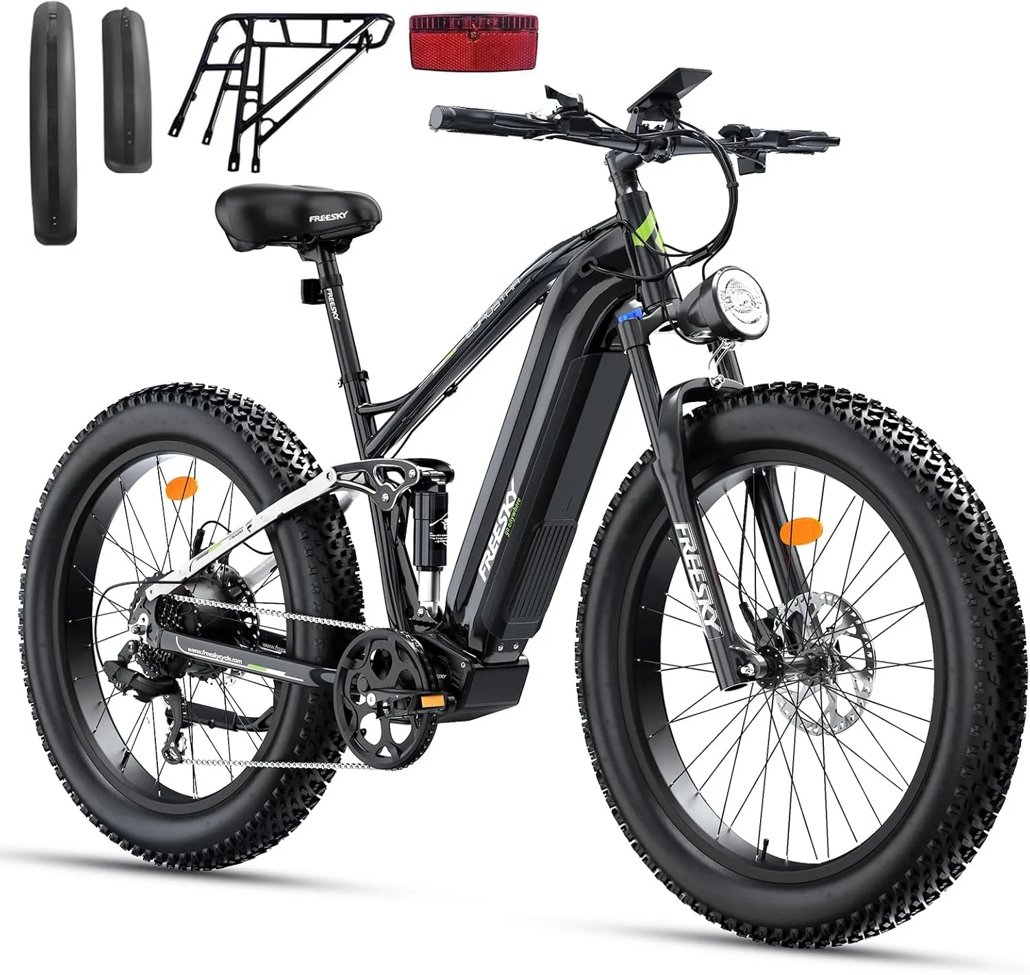 FREESKY Electric Bike for Adults 1500W, 35 MPH Full Suspension Mountain Ebike, 48V 23Ah Long Range Battery Adult Electric Bicycle, 26" Fat Tire Electric Mountain Bike, 7 Speed Hydraulic Disc Brakes