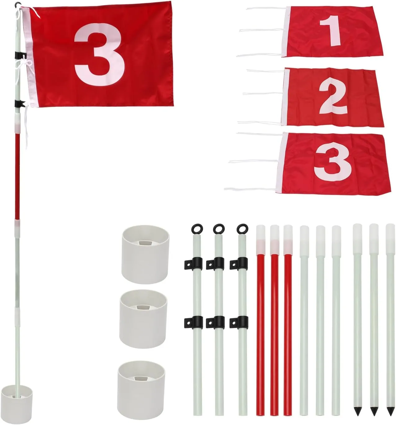 Golf Flagstick 6ft, Nylon Pin Flag ABS Hole Cup Set, Portable 5 Section Design Numbered Flags for Driving Range Backyard, Putting Green Flags for Golf Practice