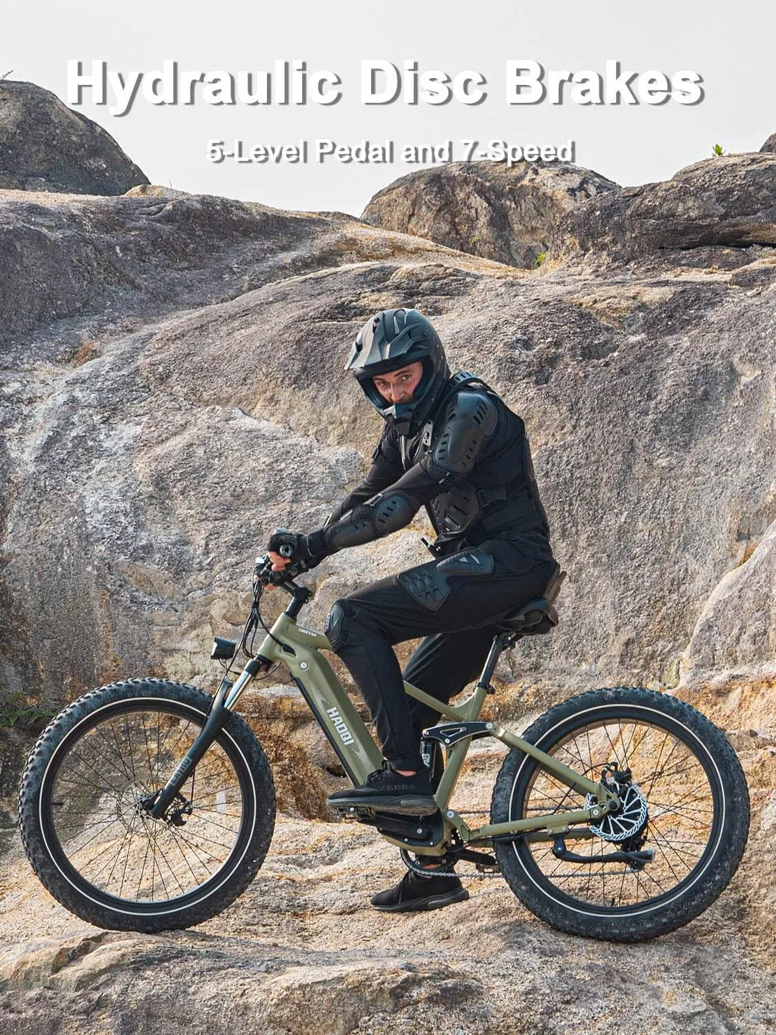 HAOQI Cheetah Electric Bike for Adults, 750W(Peak 1000W) Electric Bike,48V 16AH/25Ah Battery Adult Electric Bicycle,26*4Fat Tire Full Suspension 28MPH Mountain Ebike, 7 Speed Max 85 Miles Range