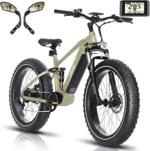 HAOQI Cheetah Electric Bike for Adults, 750W(Peak 1000W) Electric Bike,48V 16AH/25Ah Battery Adult Electric Bicycle,26*4Fat Tire Full Suspension 28MPH Mountain Ebike, 7 Speed Max 85 Miles Range