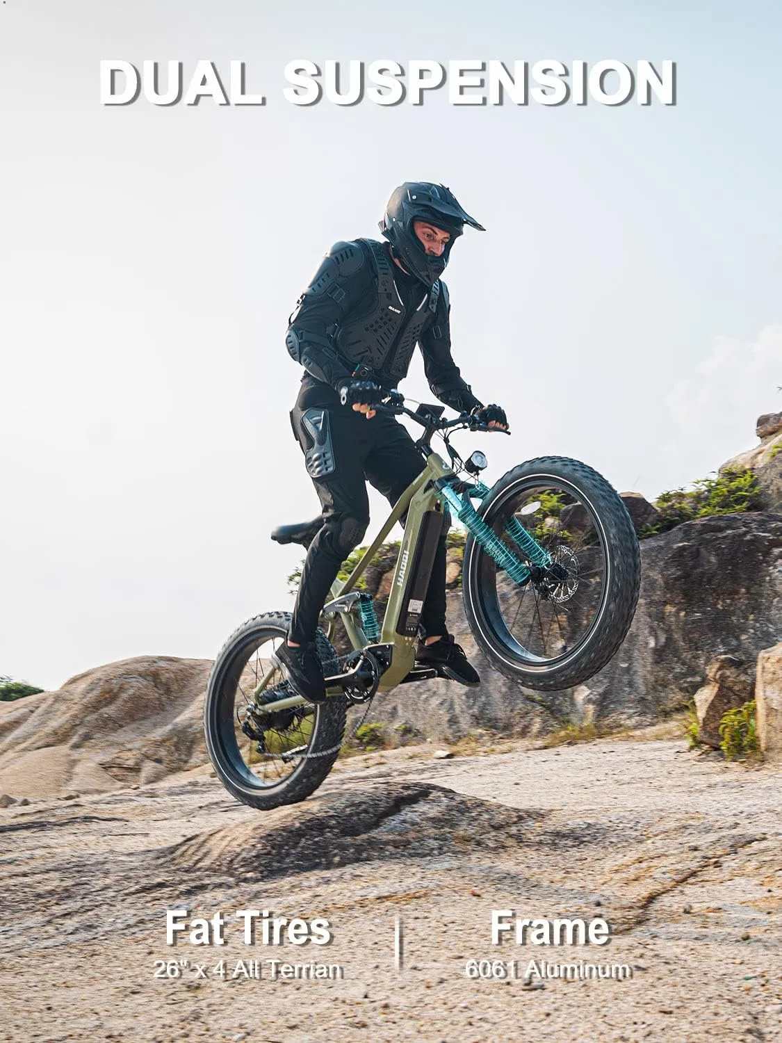 HAOQI Cheetah Electric Bike for Adults, 750W(Peak 1000W) Electric Bike,48V 16AH/25Ah Battery Adult Electric Bicycle,26*4Fat Tire Full Suspension 28MPH Mountain Ebike, 7 Speed Max 85 Miles Range