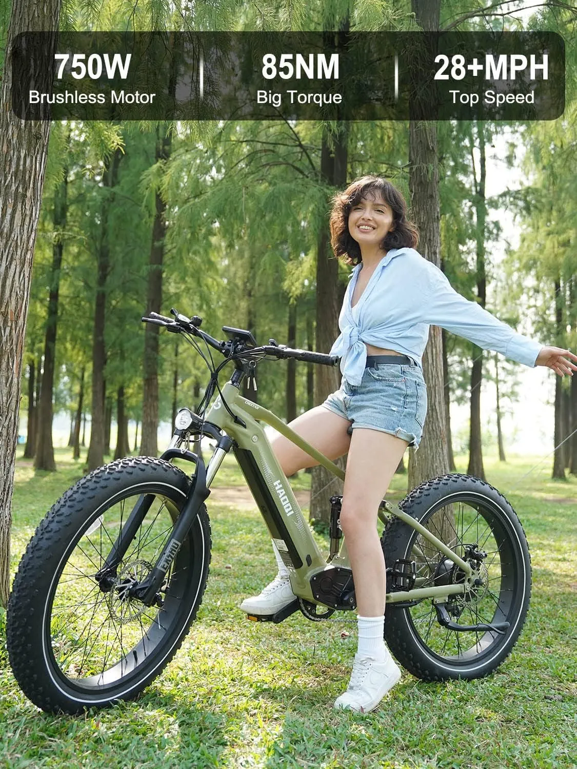 HAOQI Cheetah Electric Bike for Adults, 750W(Peak 1000W) Electric Bike,48V 16AH/25Ah Battery Adult Electric Bicycle,26*4Fat Tire Full Suspension 28MPH Mountain Ebike, 7 Speed Max 85 Miles Range