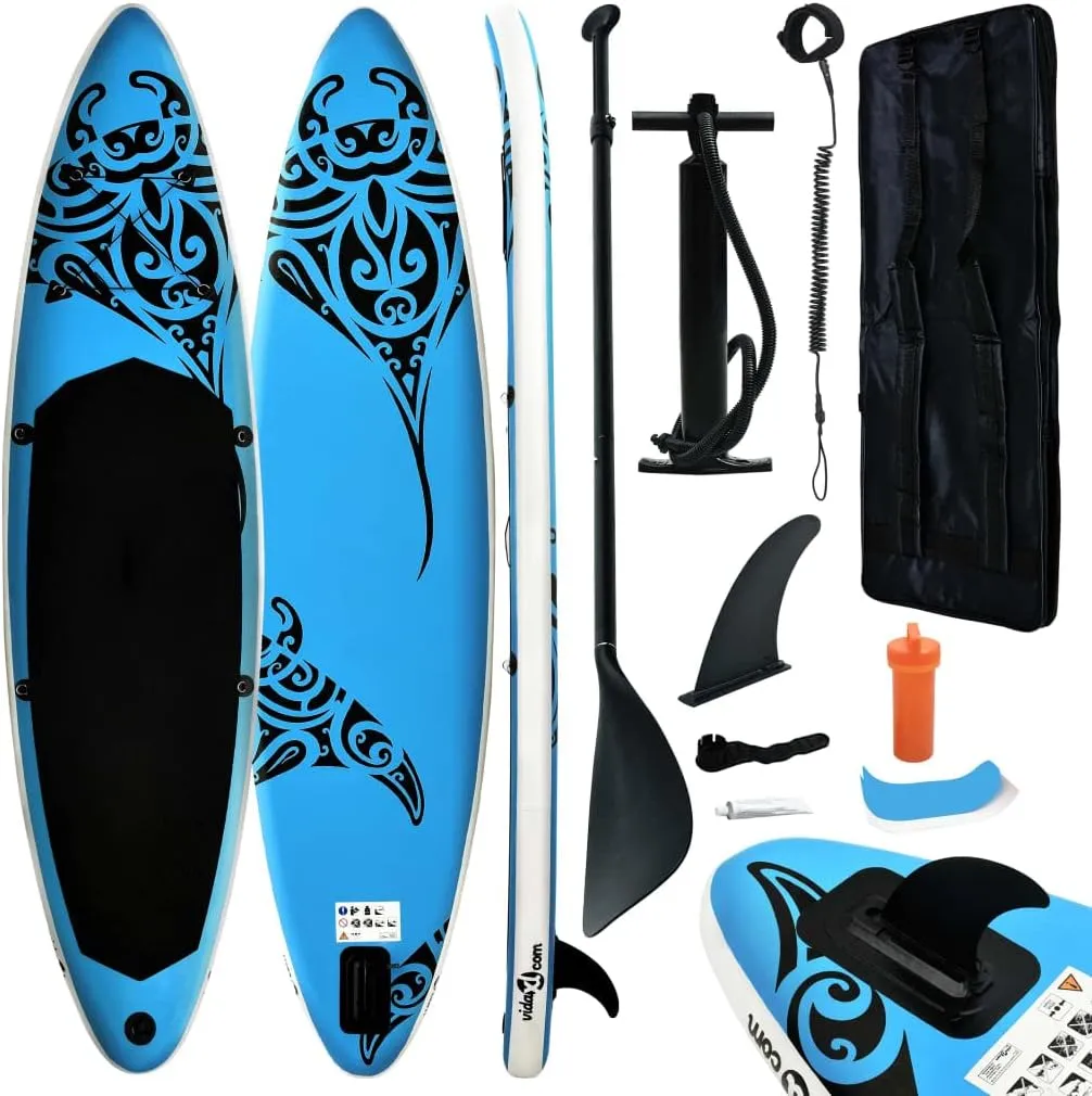Inflatable Stand Up Paddleboard Water Sport Set for All Skill Levels Included with SUP Board, Aluminum Oar, Removable Fin, High Pressure Hand Pump... Blue 120"x29.9"x5.9"