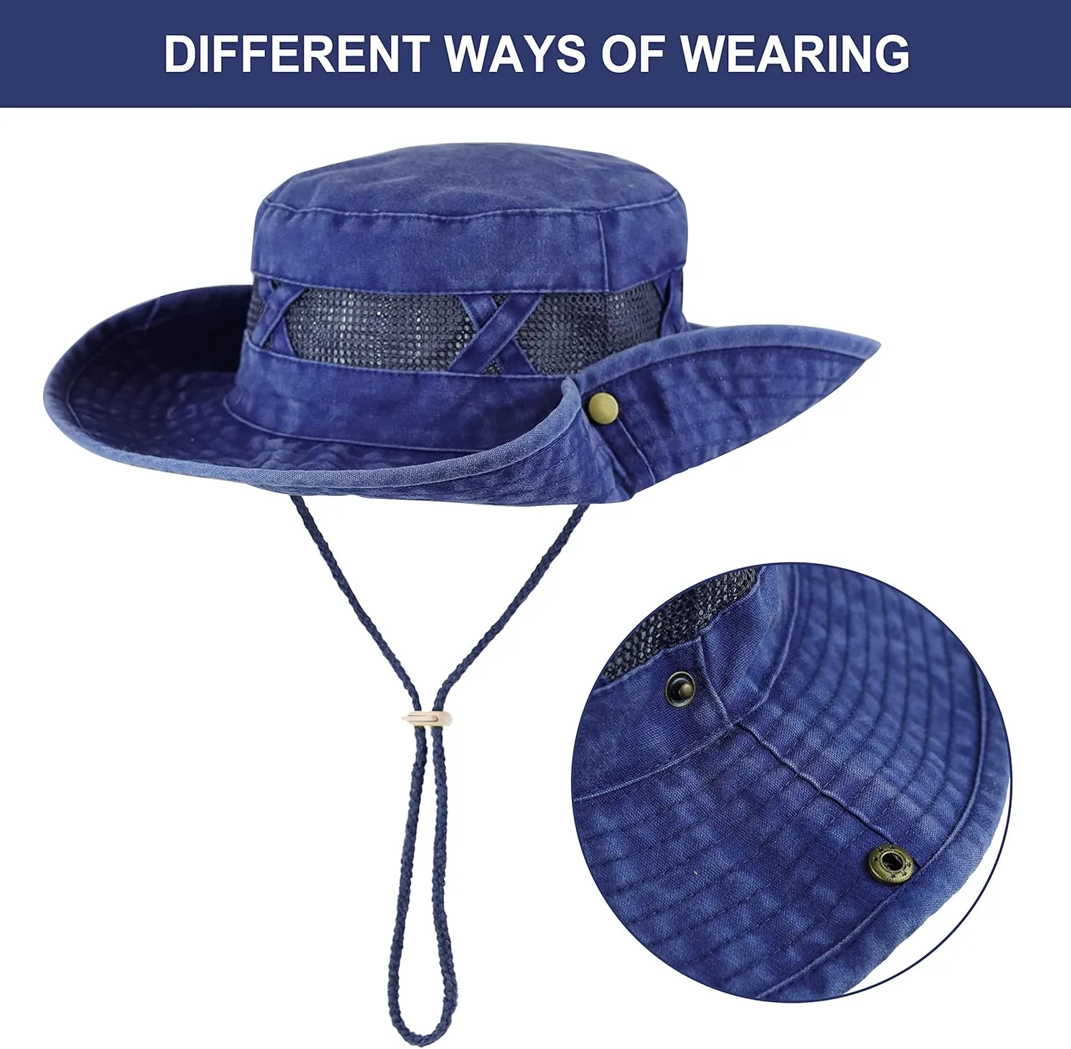 Koreshion Men Sun Hat Sun Protection Wide Brim Fishing Hat Breathable Cotton Summer Hat Foldable Boonie Cap