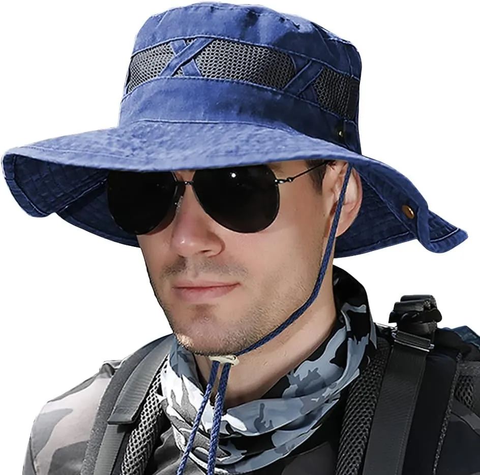 Koreshion Men Sun Hat Sun Protection Wide Brim Fishing Hat Breathable Cotton Summer Hat Foldable Boonie Cap