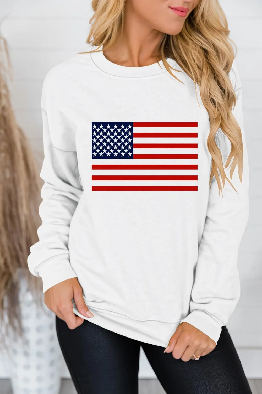 Lacozy Womens USA Sweatshirt Long Sleeve Crew Neck 4th of july shirts Casual American Flag Sweater Loose Fit Pullover Tops