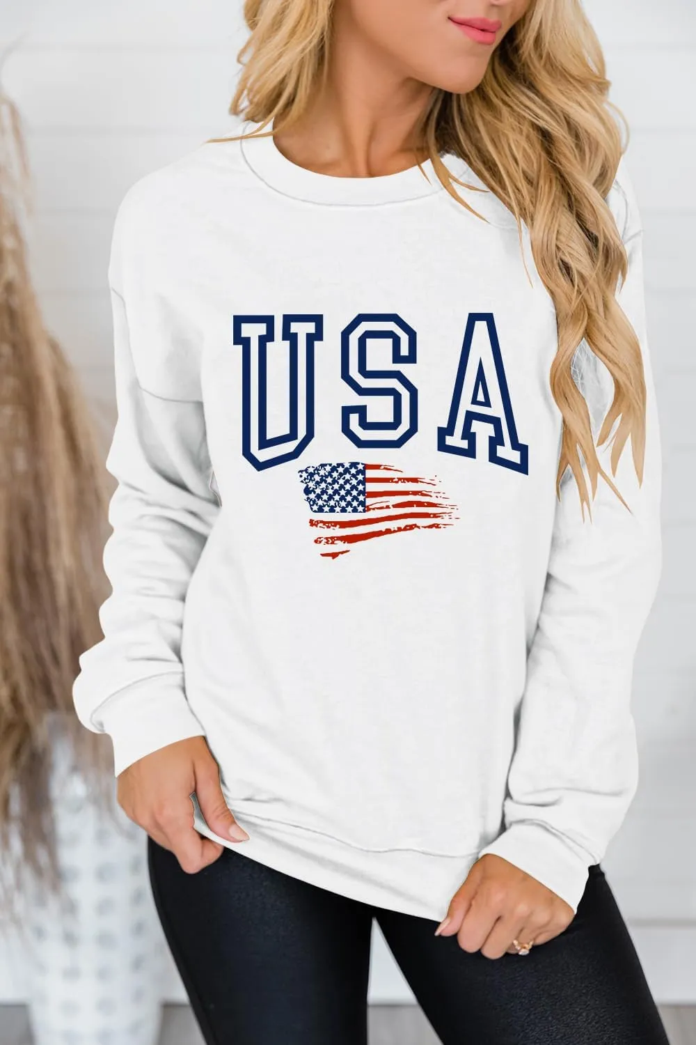 Lacozy Womens USA Sweatshirt Long Sleeve Crew Neck 4th of july shirts Casual American Flag Sweater Loose Fit Pullover Tops
