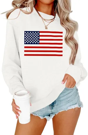 Lacozy Womens USA Sweatshirt Long Sleeve Crew Neck 4th of july shirts Casual American Flag Sweater Loose Fit Pullover Tops