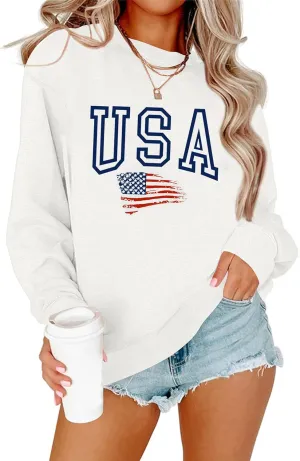 Lacozy Womens USA Sweatshirt Long Sleeve Crew Neck 4th of july shirts Casual American Flag Sweater Loose Fit Pullover Tops