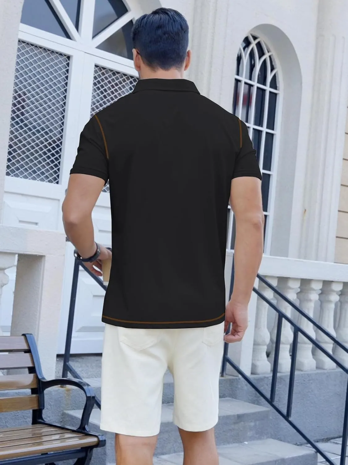 Men's Casual Polo Shirts Shorts Sleeve Summer Shirt Classic Collared Button Golf Shirts with Pocket