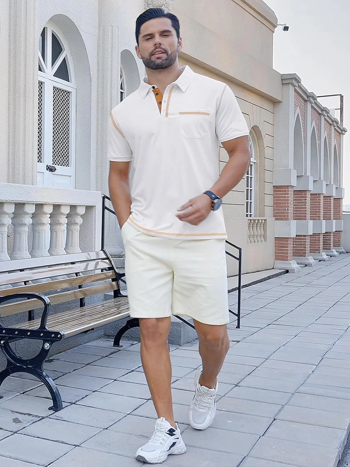 Men's Casual Polo Shirts Shorts Sleeve Summer Shirt Classic Collared Button Golf Shirts with Pocket
