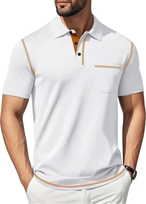 Men's Casual Polo Shirts Shorts Sleeve Summer Shirt Classic Collared Button Golf Shirts with Pocket