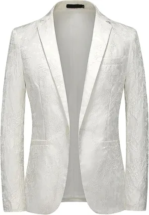 Men's Floral Jacquard Suit Jacket One Button Stylish Print Tux Blazer Notched Lapel Wedding Dinner Dress Tuxedo