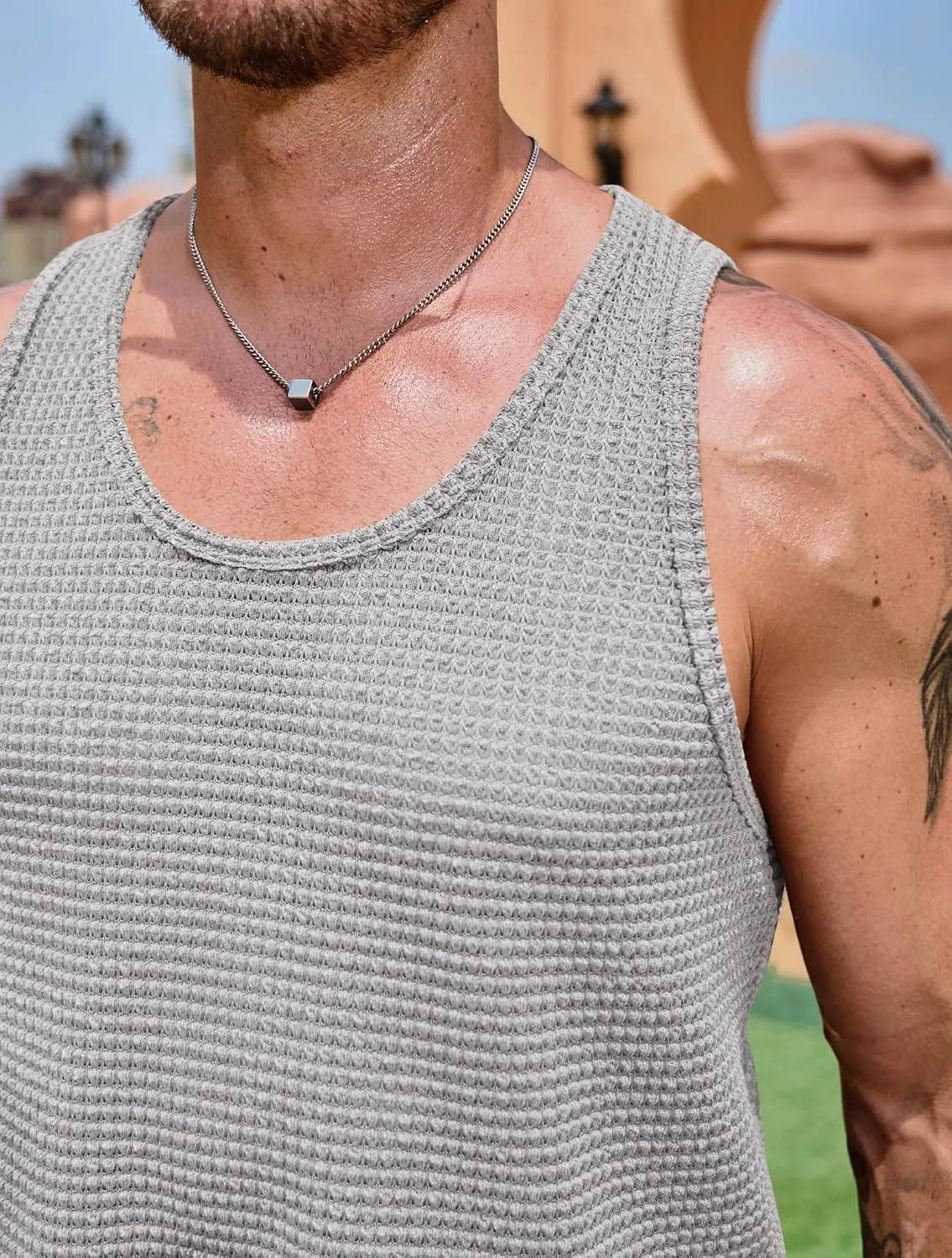 Mens Hollow Out Tank Top Vacation Summer See Through Crochet Sleeveless Shirt Beach Muscle Knit Vest (S-XXL)