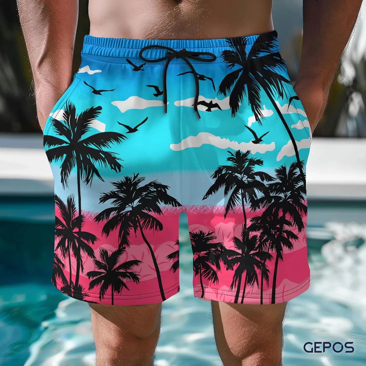 Men's Swim Trunks with Beach Print Quick Dry Swimsuits Board Shorts with Pockets Summer Gifts