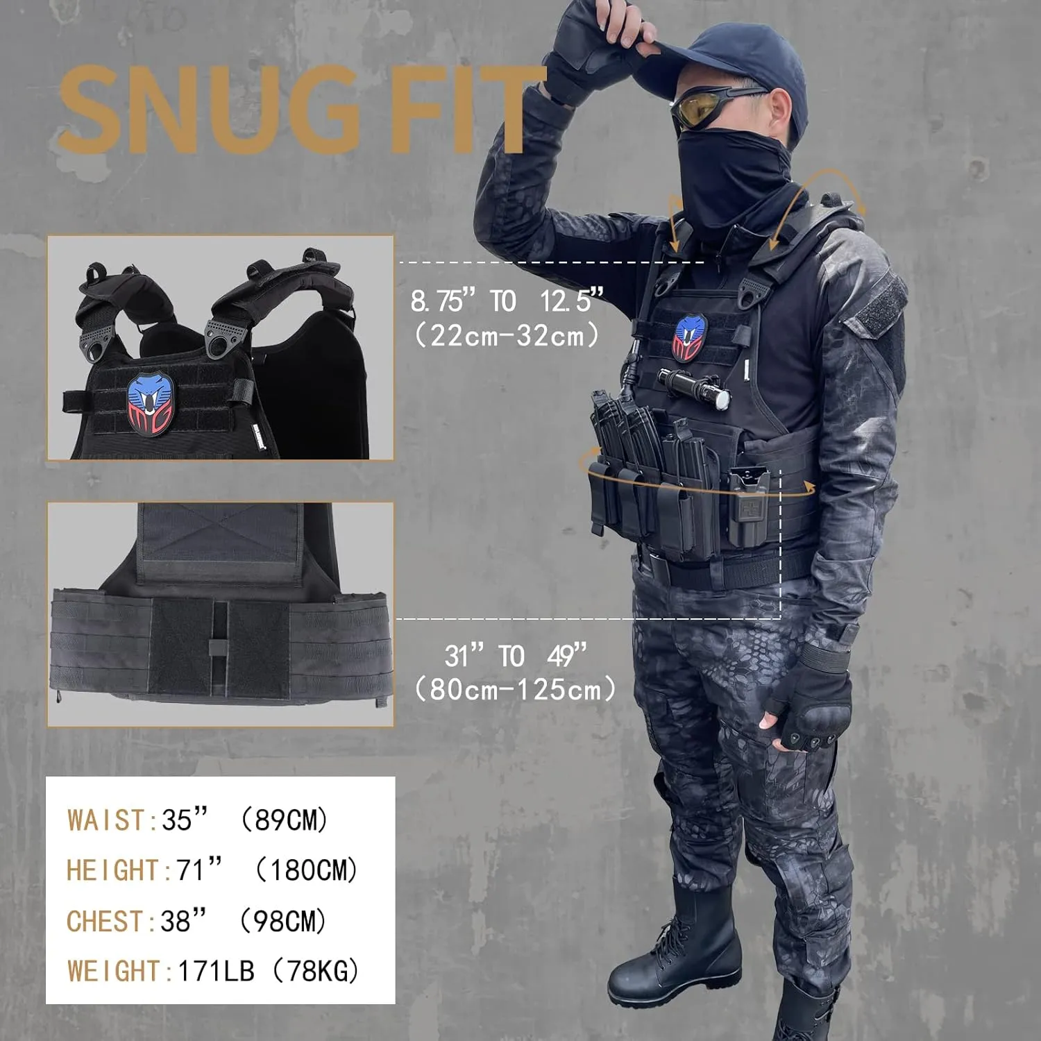 MGFLASHFORCE Tactical Vest for Men, Airsoft Molle Vest