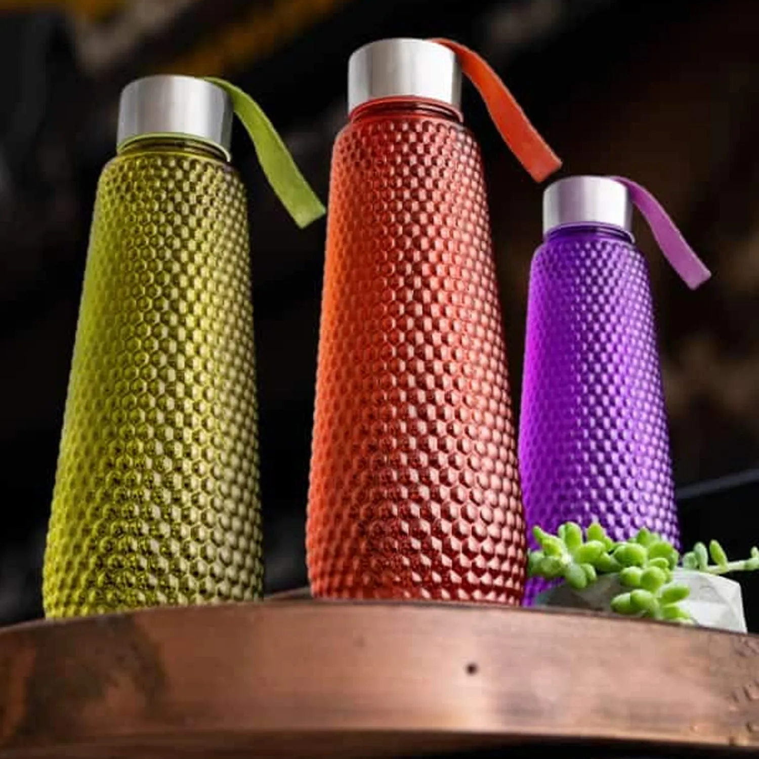 Plastic Fridge Water Bottle Set With Steel Finish Cap (3 Pieces 1 litre)