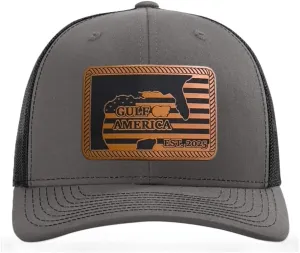 Richardson American Gulf Hat, Trucker Style Mesh Back Cap with Custom Laser Engraved Leather Patch