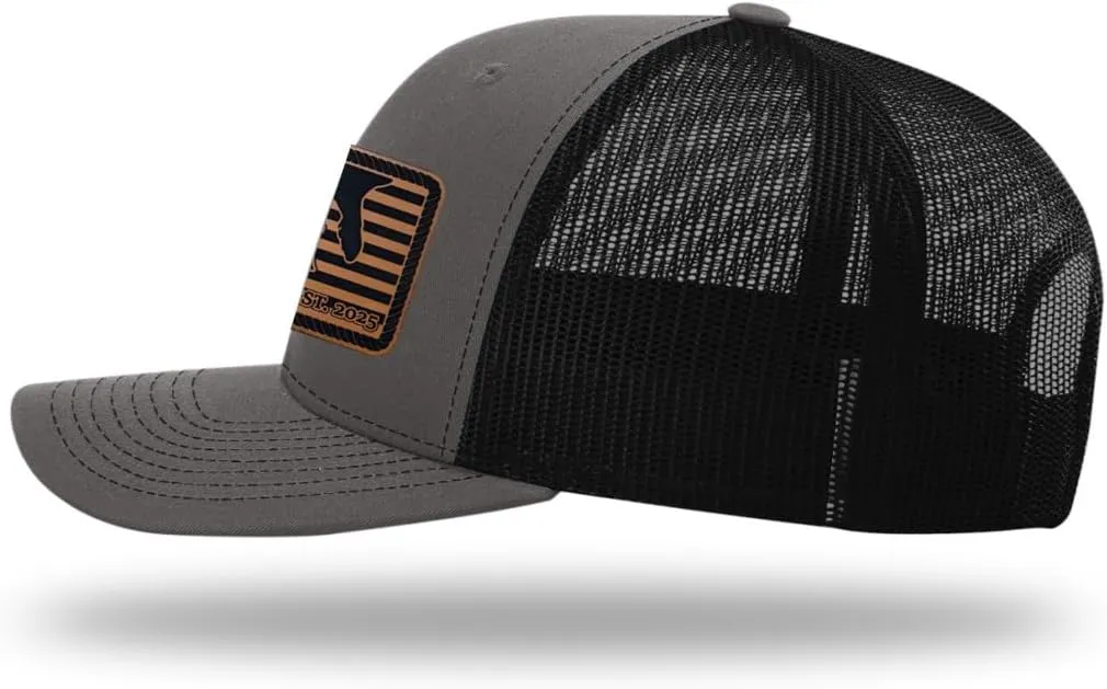 Richardson American Gulf Hat, Trucker Style Mesh Back Cap with Custom Laser Engraved Leather Patch