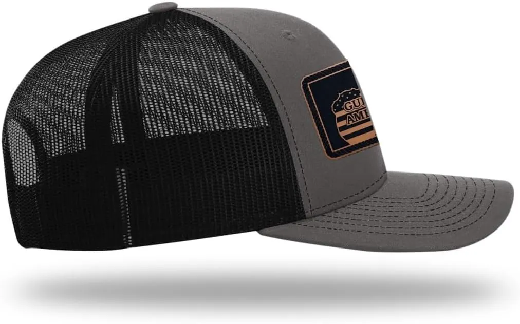 Richardson American Gulf Hat, Trucker Style Mesh Back Cap with Custom Laser Engraved Leather Patch