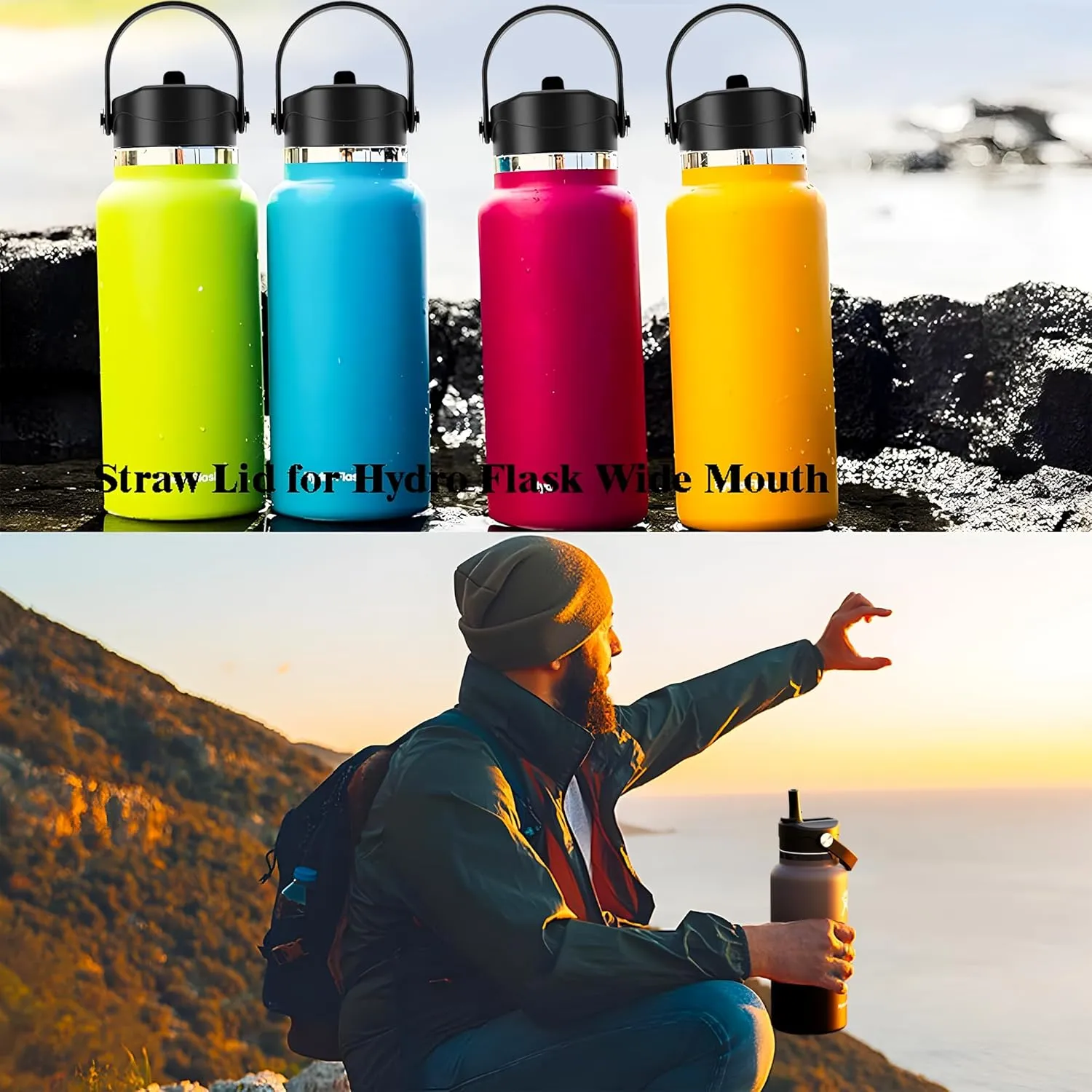 Straw Lid for Hydro Flask Wide Mouth, Lids with Straw for Hydroflask 12 16 18 20 32 40 oz Wide Mouth, Replacement Straw Cap for Hydroflask, Top Sport Bottle Lid