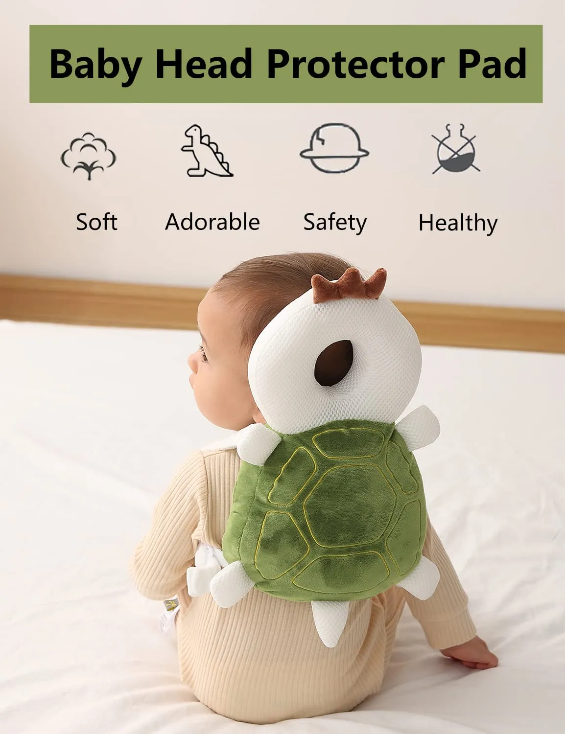 Toddler Baby Head Protection Cushion Backpack Wear ,Green Turtle
