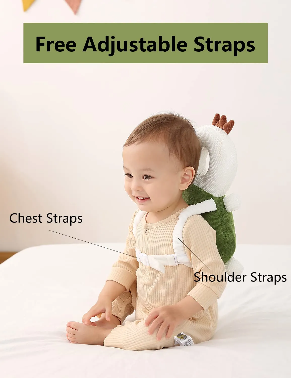 Toddler Baby Head Protection Cushion Backpack Wear ,Green Turtle
